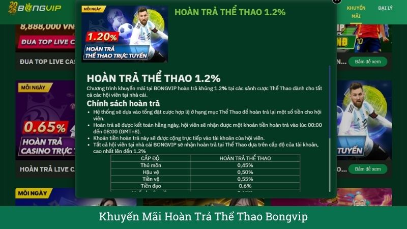 Hoàn Trả Thể Thao 1.2%